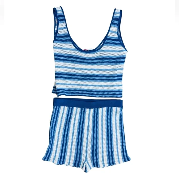 Solid & Striped The Charlie Knit Tank & Shorts Set Blue Large NWT - Picture 4 of 11